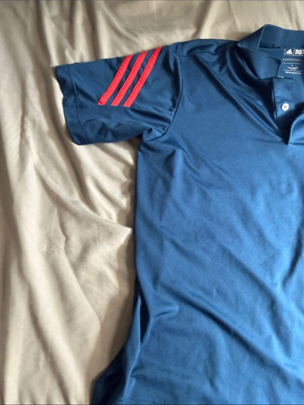 adidas Men’s Royal Blue Polo with Red Stripe Accents